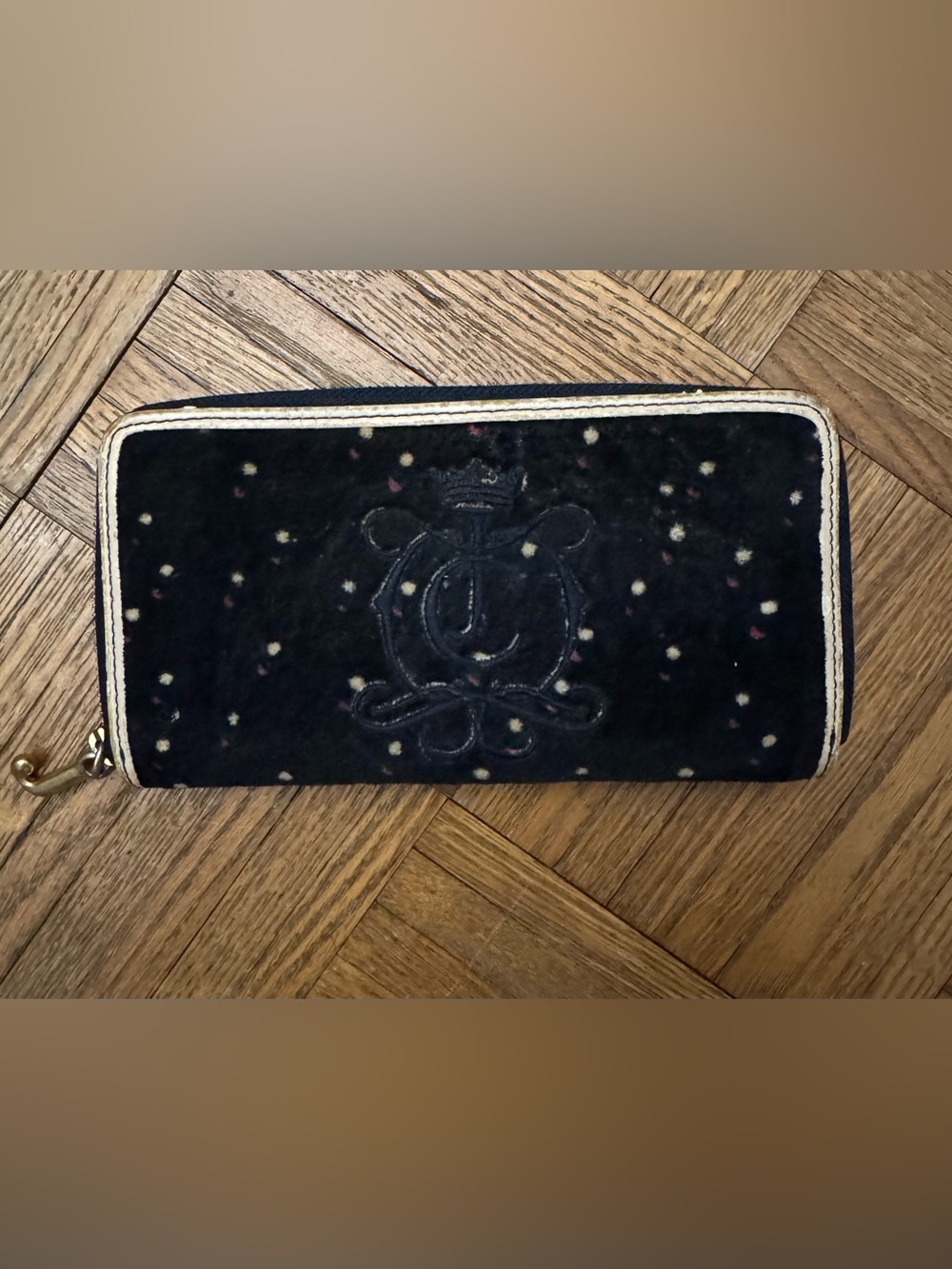Vintage Juicy Couture Navy Blue Velvet Y2K Polka Dot Wallet
